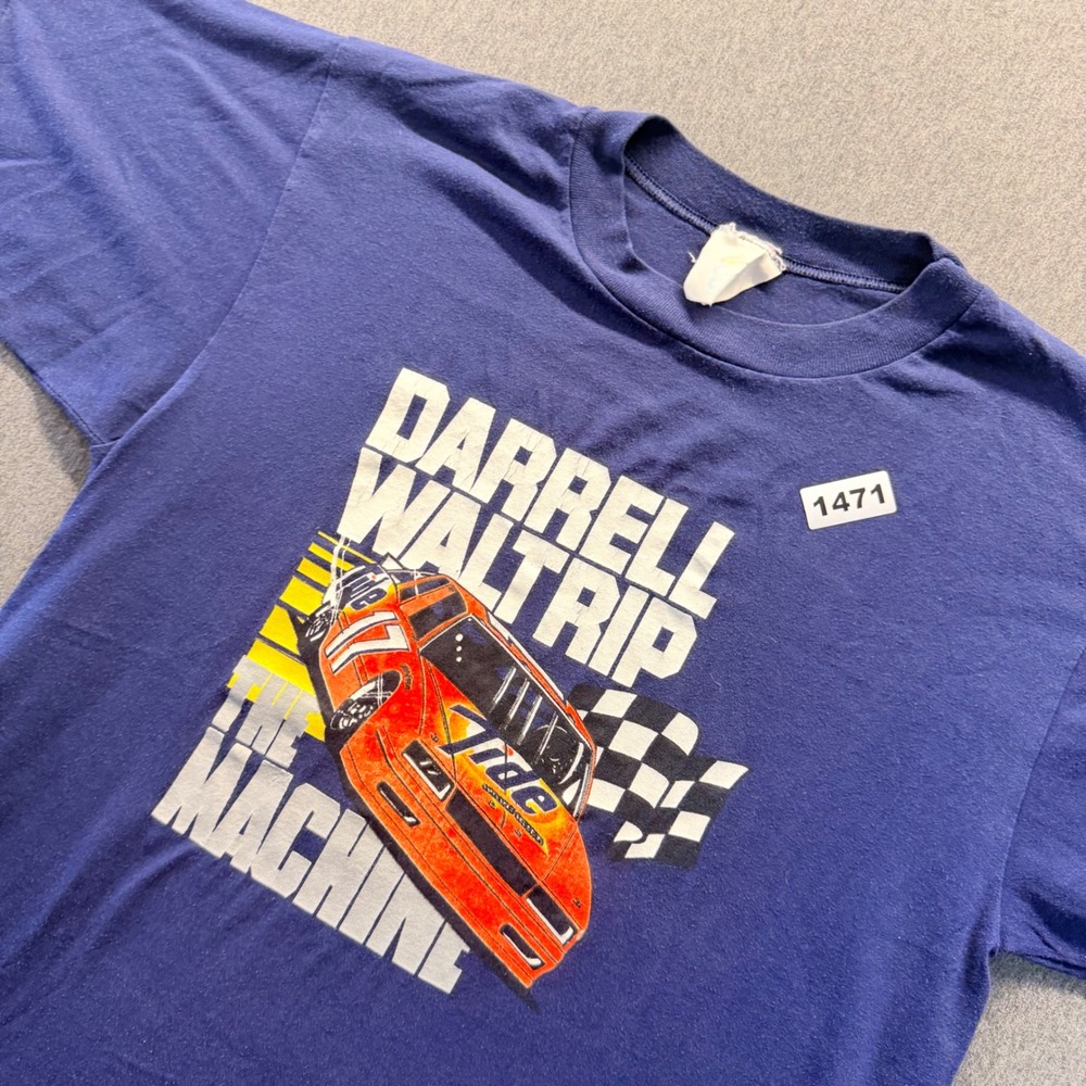Vintage Darrell Waltrip NASCAR The Machine Tide T-Shirt Navy Blue Mens L 90s